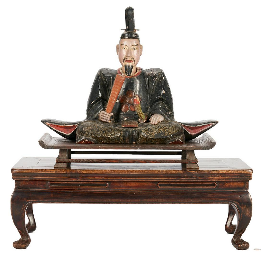 Large Carved and Painted Asian Scholar Figure on Stand (1 of 13)