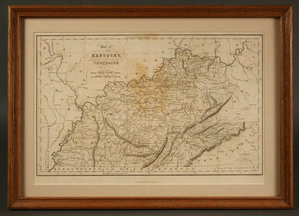 Atlas map of Kentucky & Tennessee, 1831: Atlas map of Kentucky and Tennessee, published in London, 1831 by I. T. Hinton and Simpkin & Marshall. Engraved and printed by Fenner Sears & Co. Overall very good condition with some toning to center