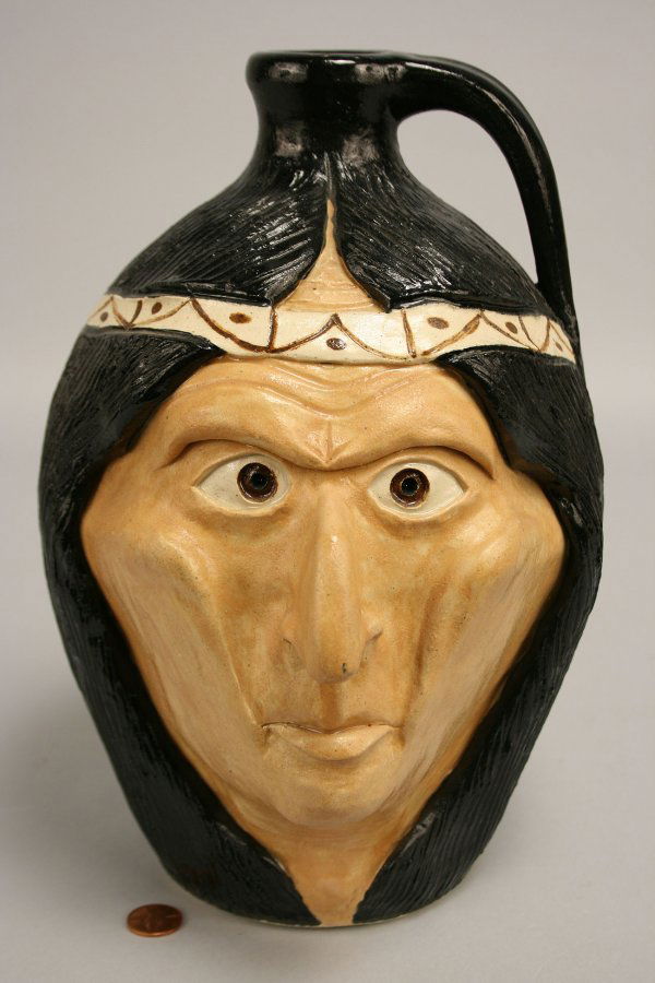 271 Folk pottery Indian face jug, Crocker