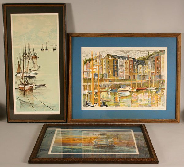 Three listed artist lithographs of marine scenes