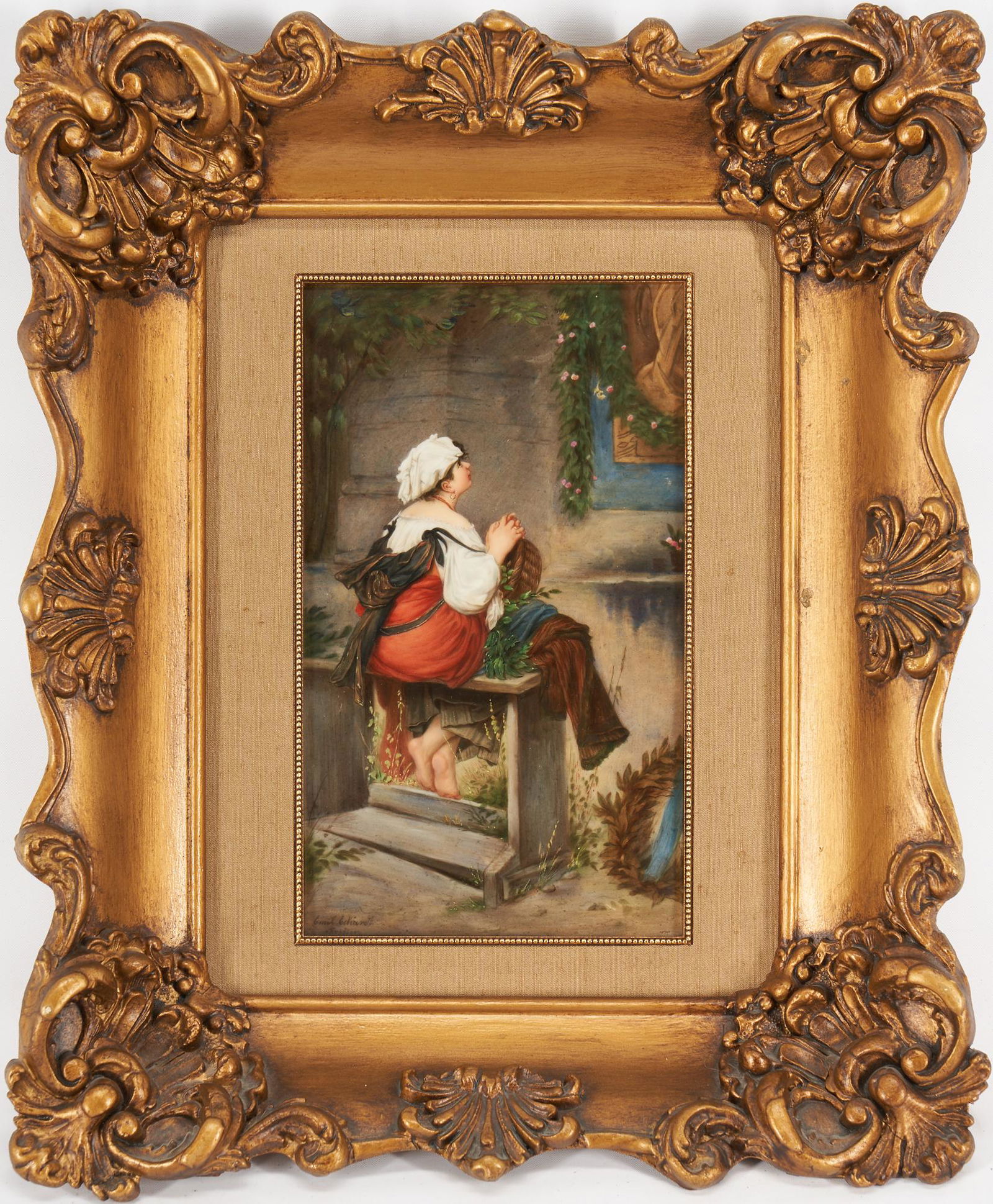 Emil Eckardt KPM Porcelain Plaque, Girl w/ Basket (1 of 10)