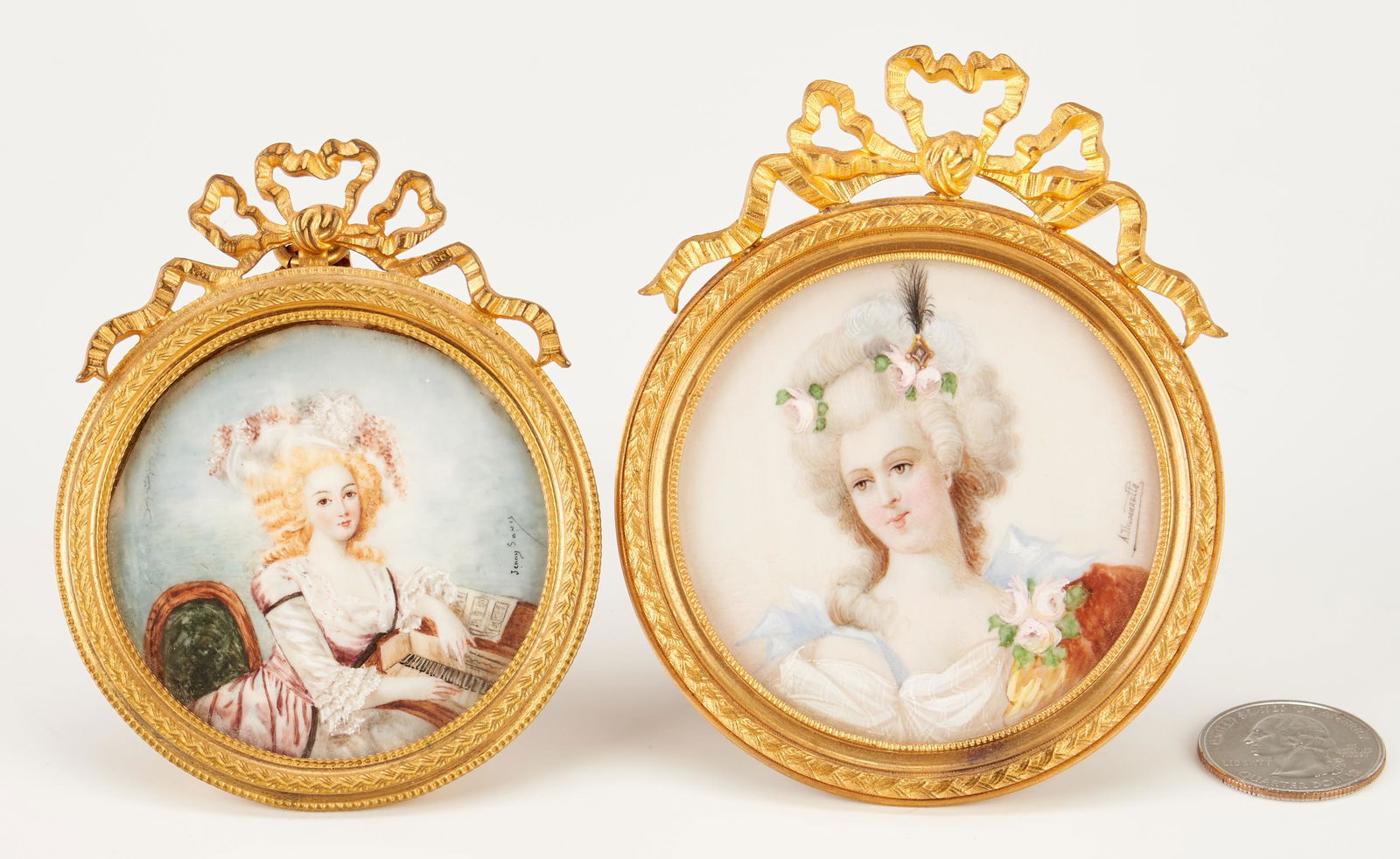 Pair of Framed French Miniature Portraits, Signed (1 of 10)