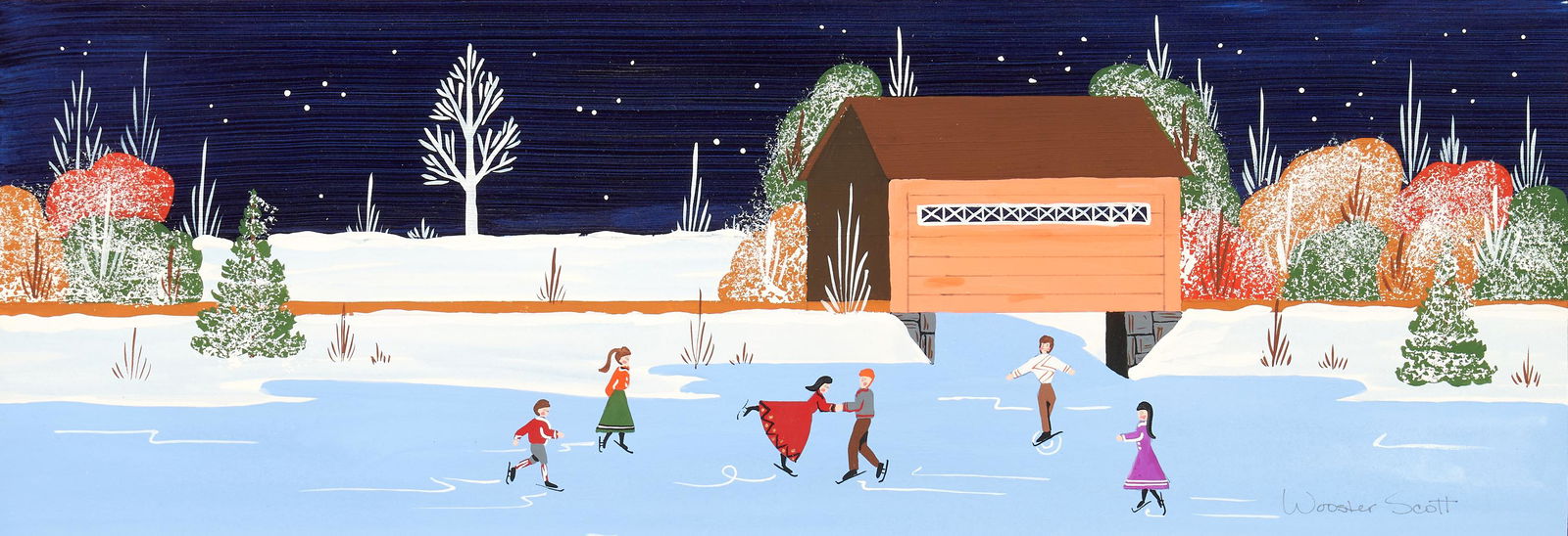 Jane Wooster Scott Gouache Painting, Winter Scene (1 of 10)