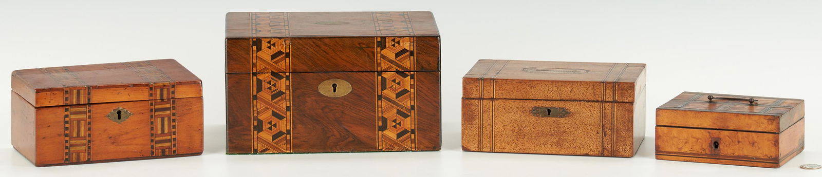 4 19th Cent. Wooden Boxes, incl. Parquetry (1 of 14)