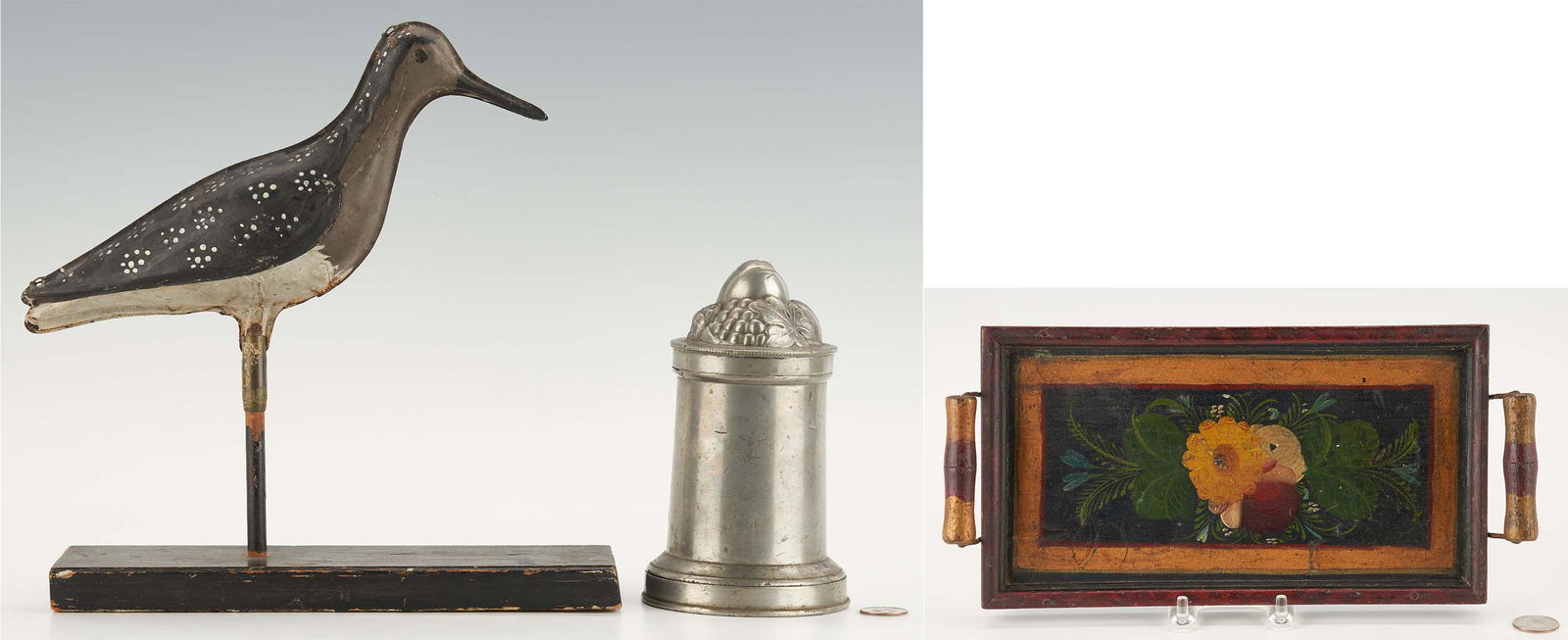 3 Folk Art Items inc. Shorebird, Tray, Pewter (1 of 11)