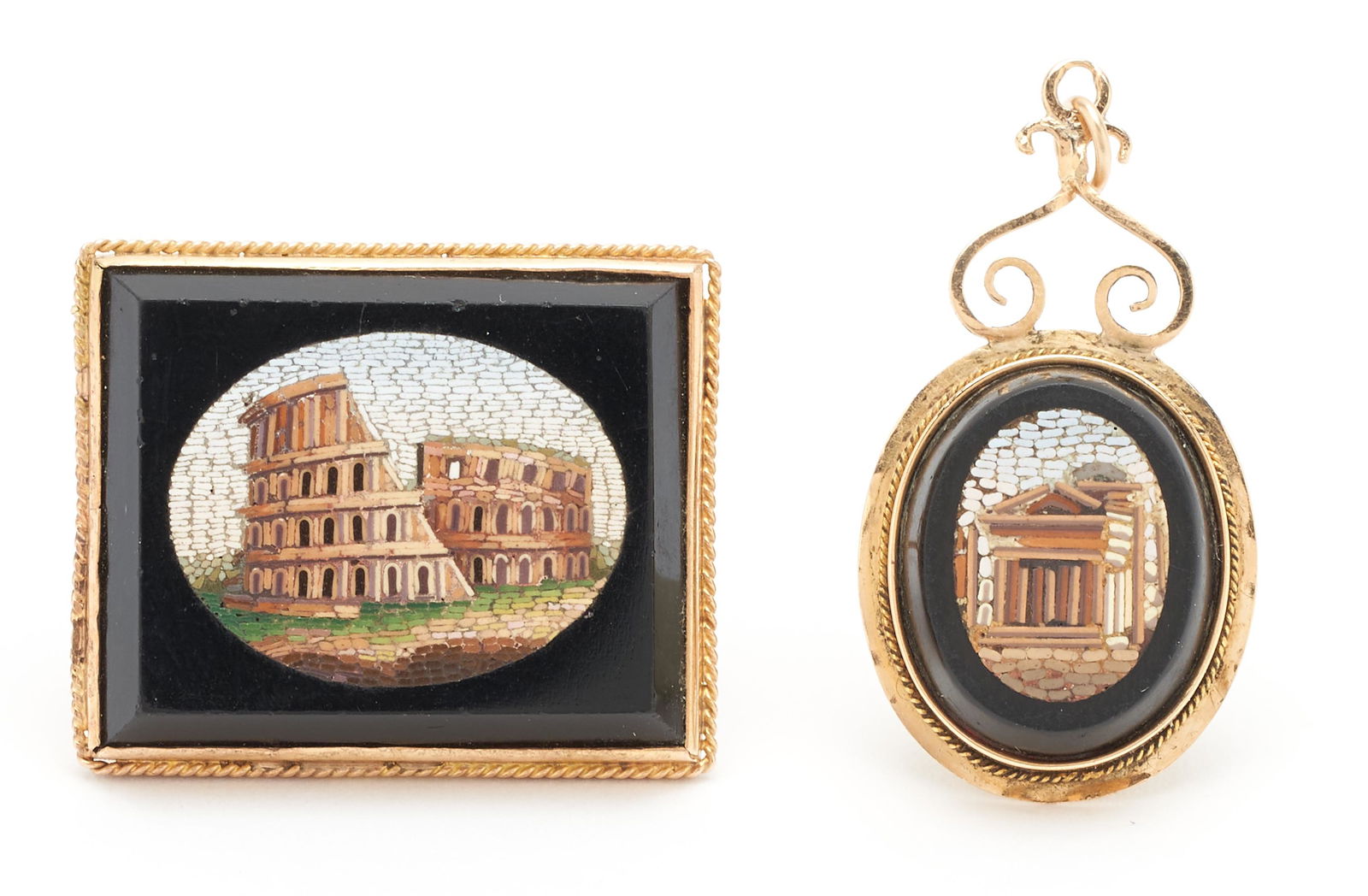 2 14K & Pietra Dura or Micromosaic Grand Tour Jewelry (1 of 5)
