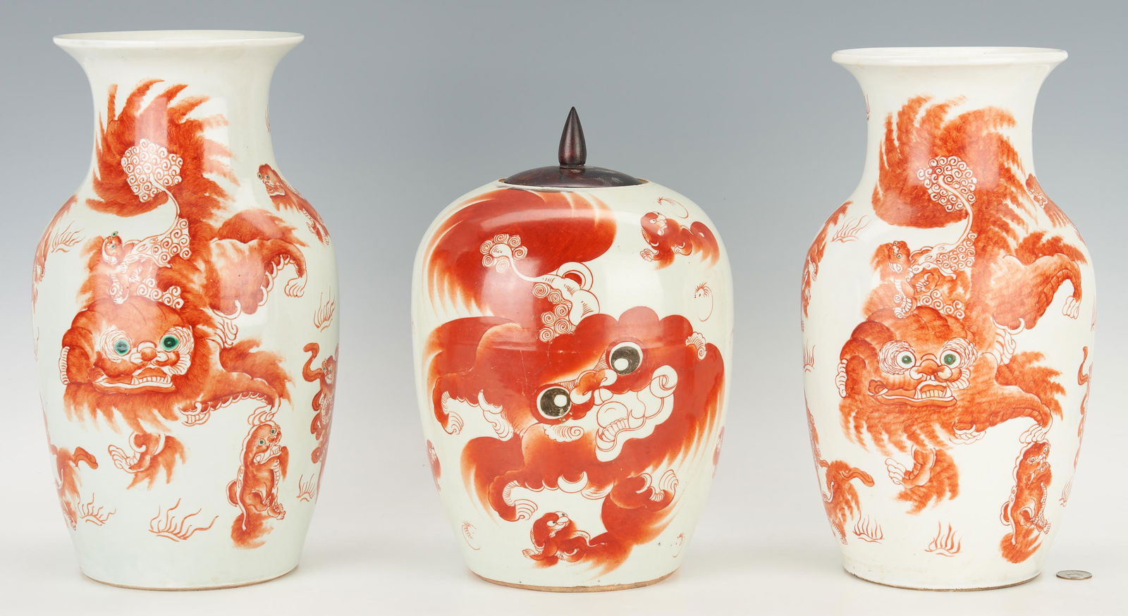 3 Chinese Iron Red Foo Dog Porcelain Items (1 of 13)