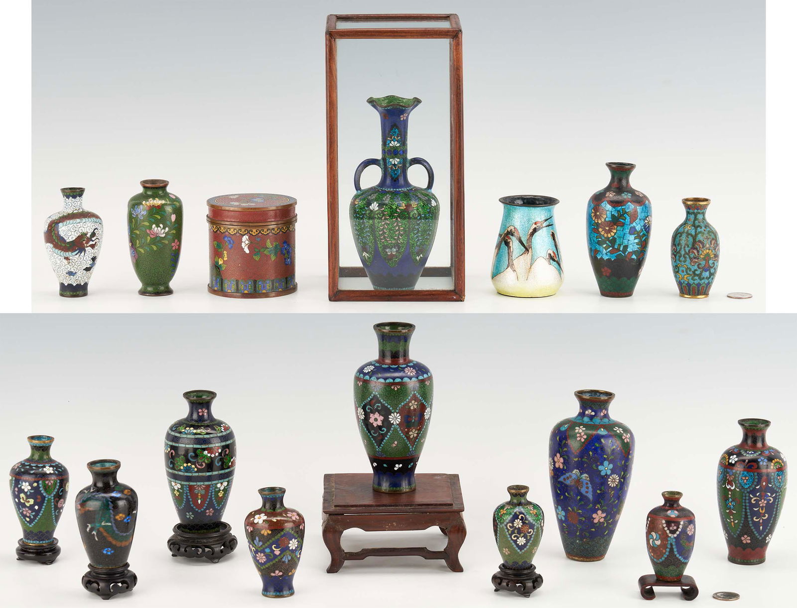 15 Assorted Cloisonne Vases & 6 Hardwood Stands, 23 (1 of 20)