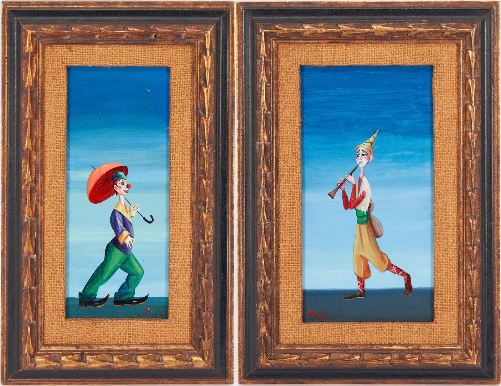 2 Attr. Carlo Canevari Surrealist Clown Paintings, (1 of 15)