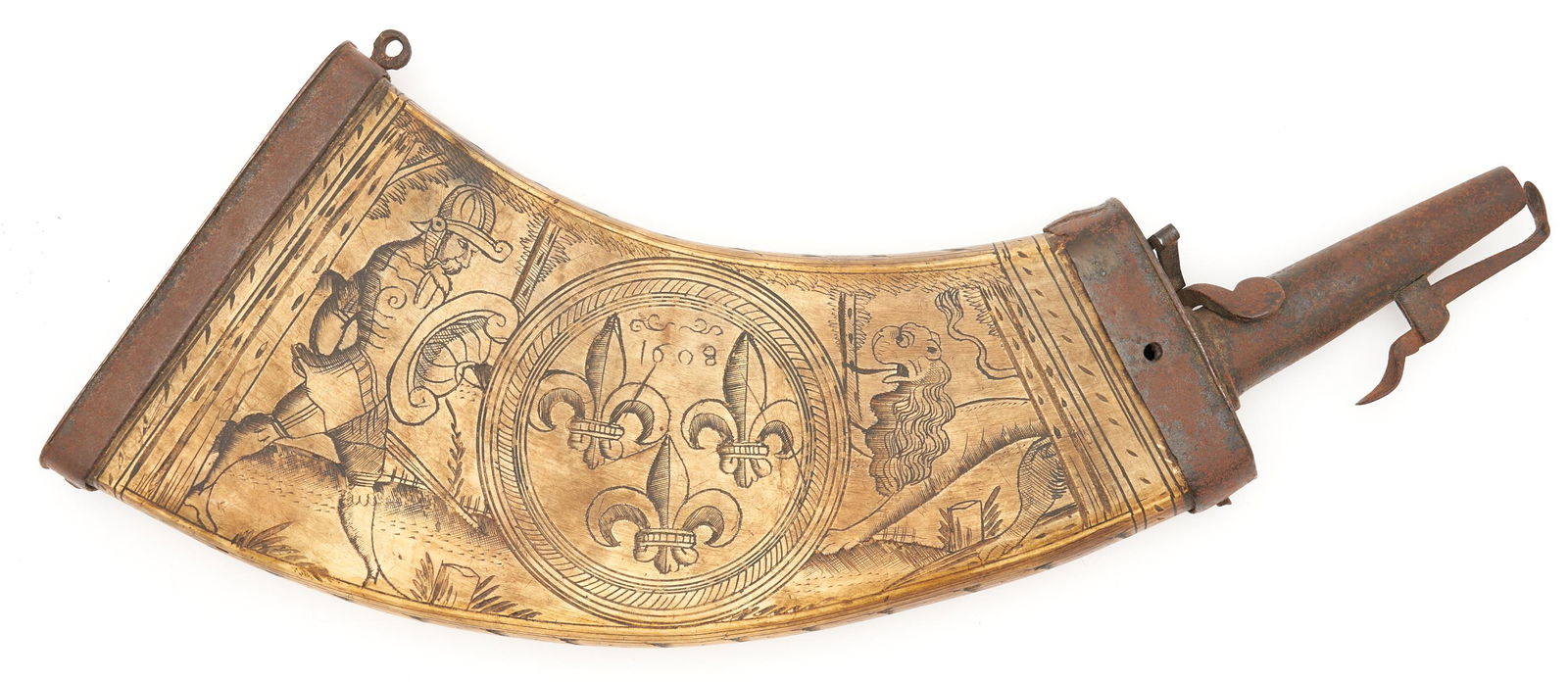 17th Century Continental Horn Powder Flask (1 of 9)