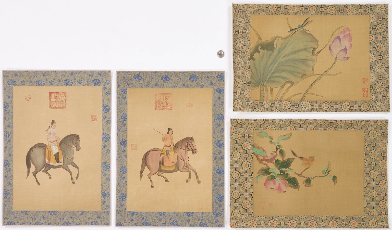 4 Chinese Paintings on Silk, incl. Horses (1 of 12)