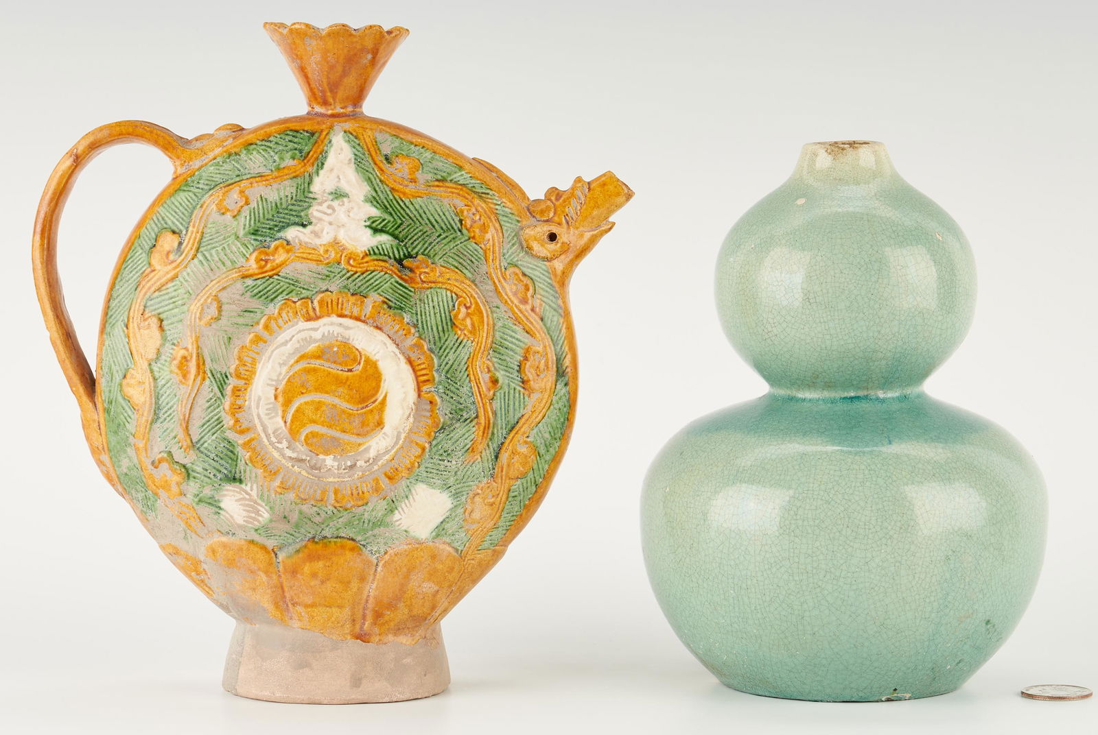 Chinese Sancai Glaze Ewer & Double Gourd Celadon Vase, (1 of 11)
