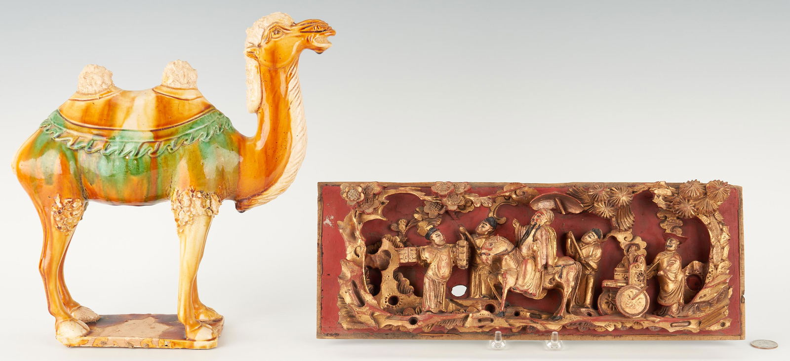 Chinese Sancai Camel & Carved Giltwood Panel, 2 items (1 of 20)