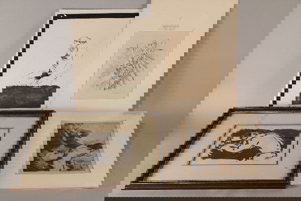 Lot of 4 prints : Baskin, Dyson, Pellegrini, Mead: Lot of 4 prints: 1st item: Leonard Baskin (American, 1922-2000) etching, nude male, pencil signed, good condition, signed and numbered in pencil "Baskin, 2/60". Good condition, sight: 11 3/4" H x 8 3/
