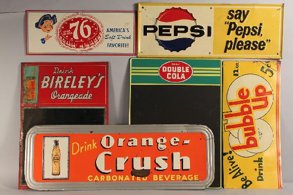 Lot of 6 Vintage Tin Soda Advertising Signs