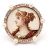 European 14K Enamel & Diamond Portrait Brooch