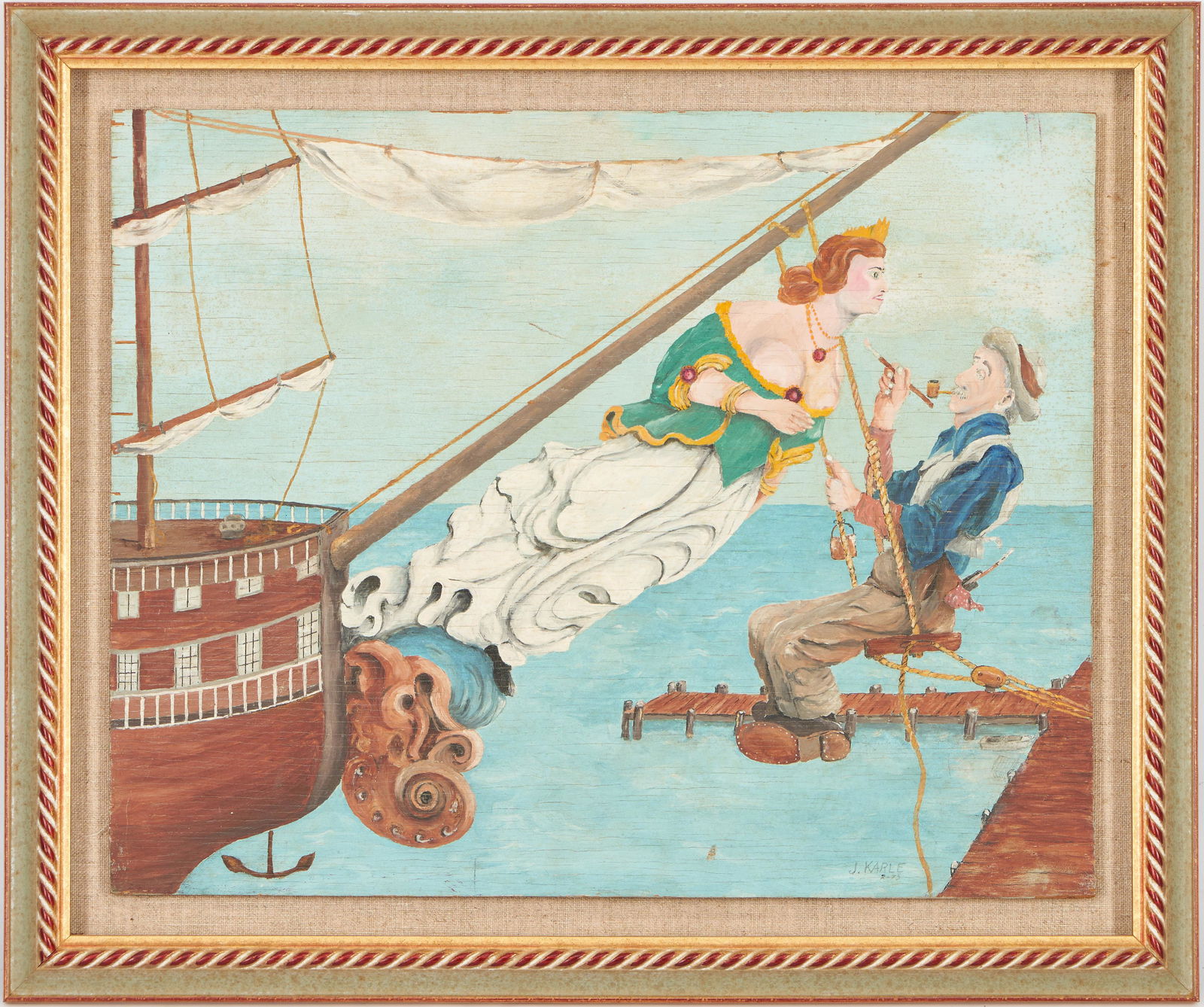 J. Karle Acrylic Folk Art Maritime Painting (1 of 8)