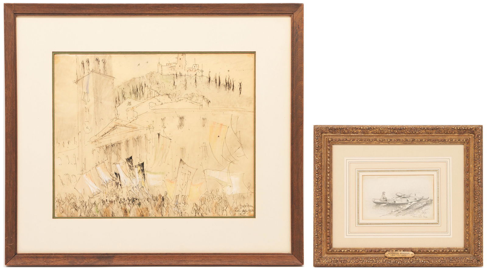 2 Drawings, Attr. Hermann Herzog & Eugen Dragutescu (1 of 17)