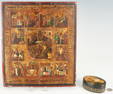 Russian Lacquer Box and Religious Icon, 2 items