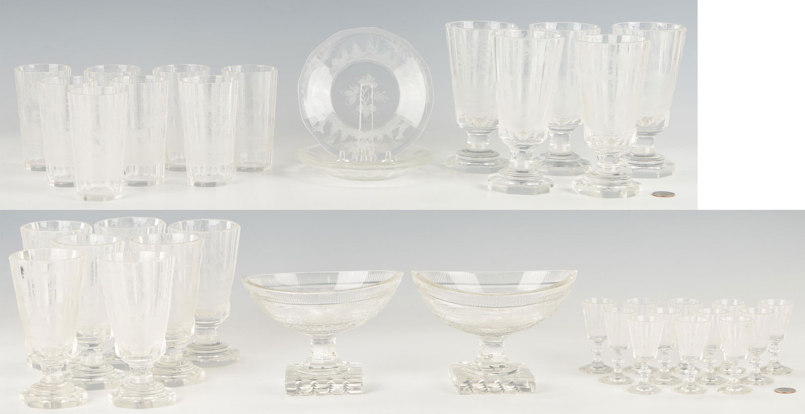 58 pcs. Bohemian Stag Theme Etched Crystal Dinnerware (1 of 20)