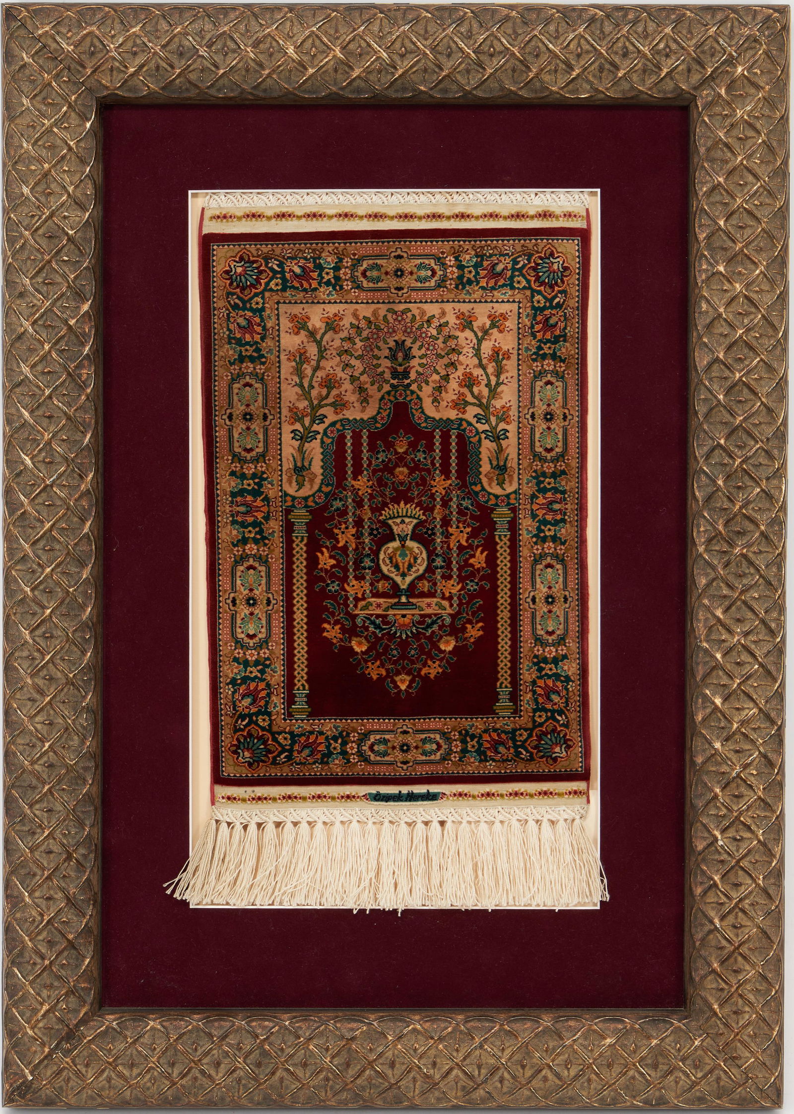 Miniature Framed Ozipek Hereke rug, knots 22 x 22 (1 of 8)