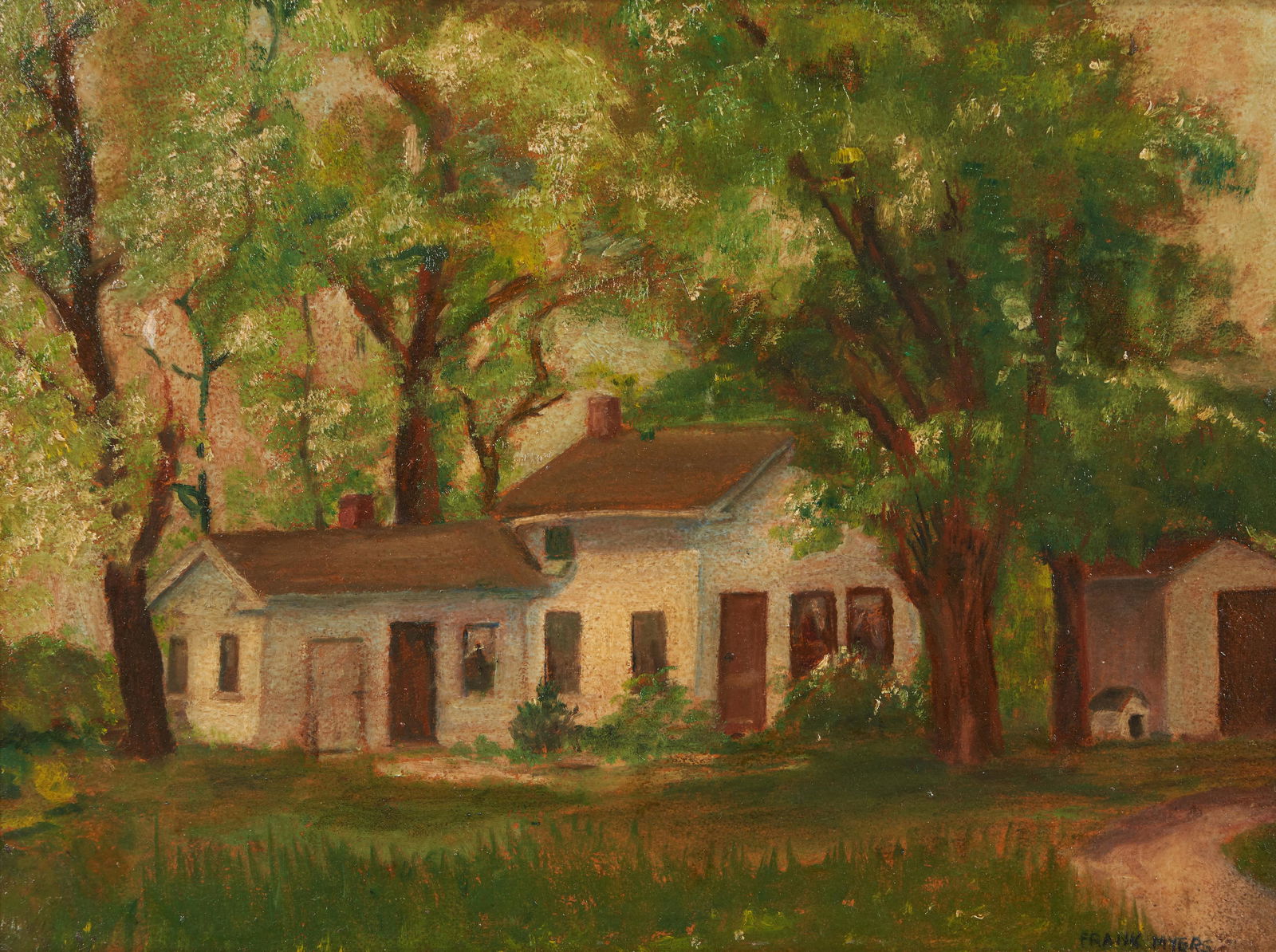 Frank Harmon Myers O/C Landscape, House in Trees (1 of 6)
