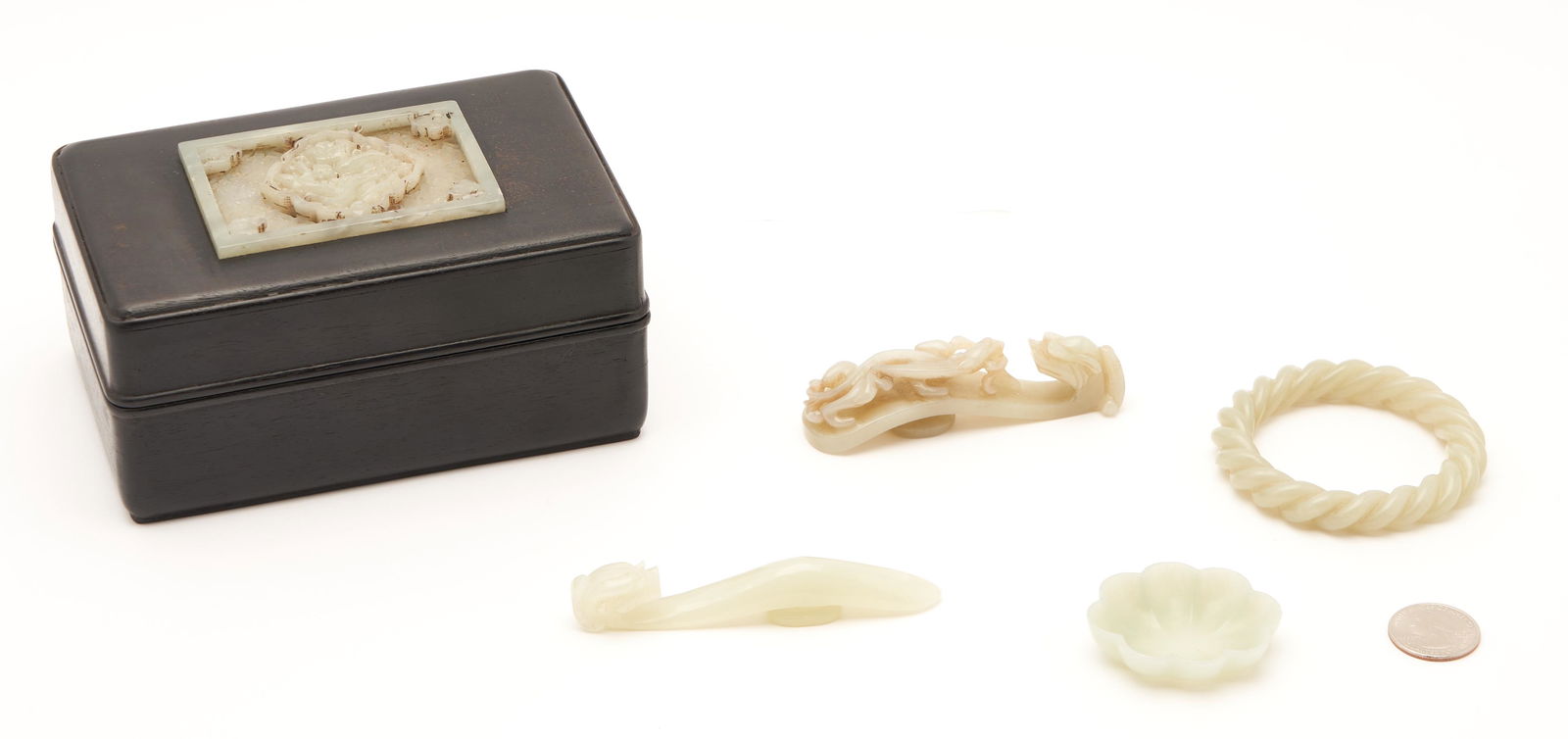 5 Jade items, incl. Bangle, Buckles, & Box w/ Jade (1 of 17)