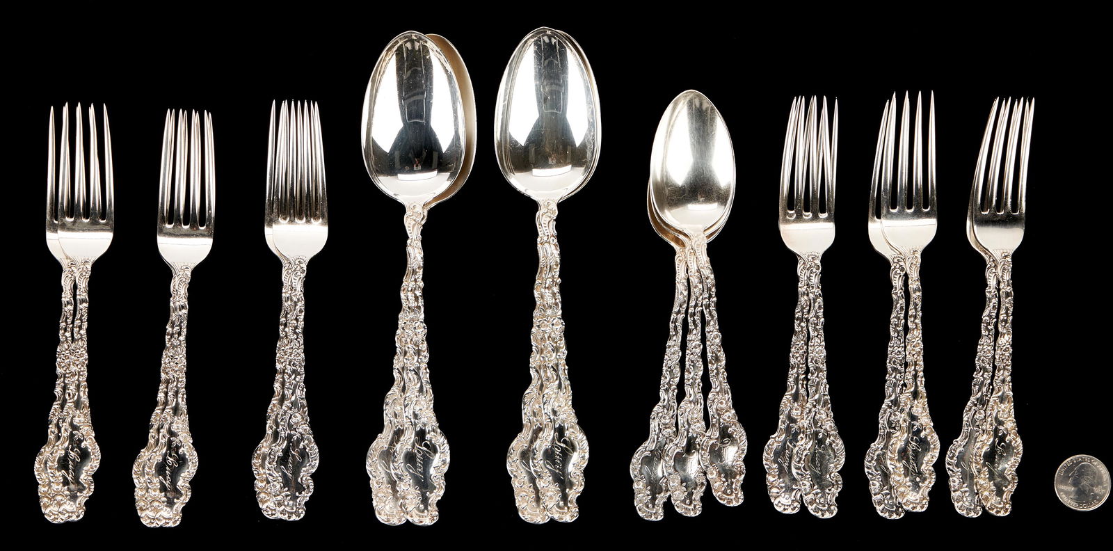19 Pcs. Durgin Watteau Sterling Silver Flatware (1 of 7)