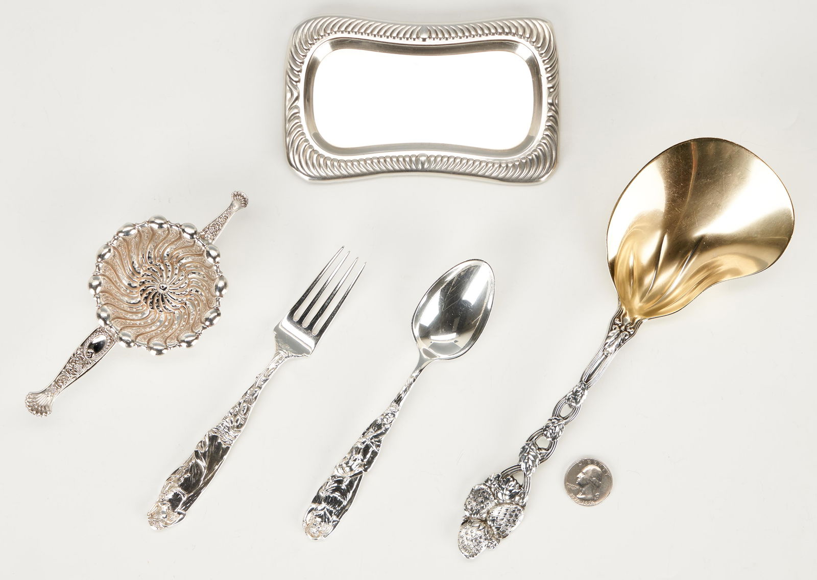 Tiffany Sterling Spoons & Fork plus Strainer, Tray (1 of 11)