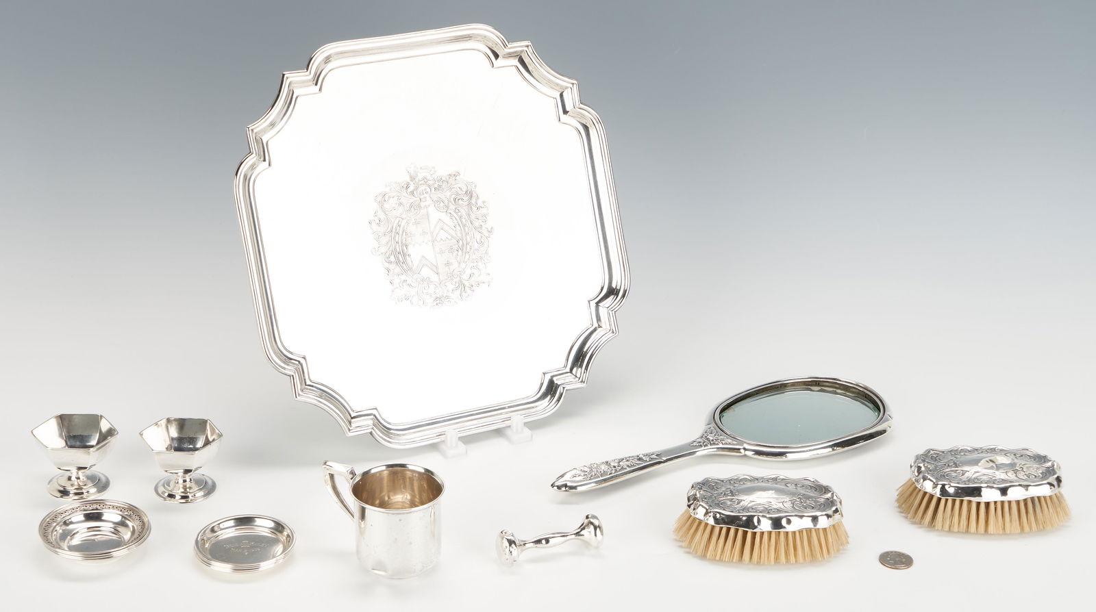 Silverplated Armorial Tray + 15 Pcs. Assorted Sterling (1 of 20)