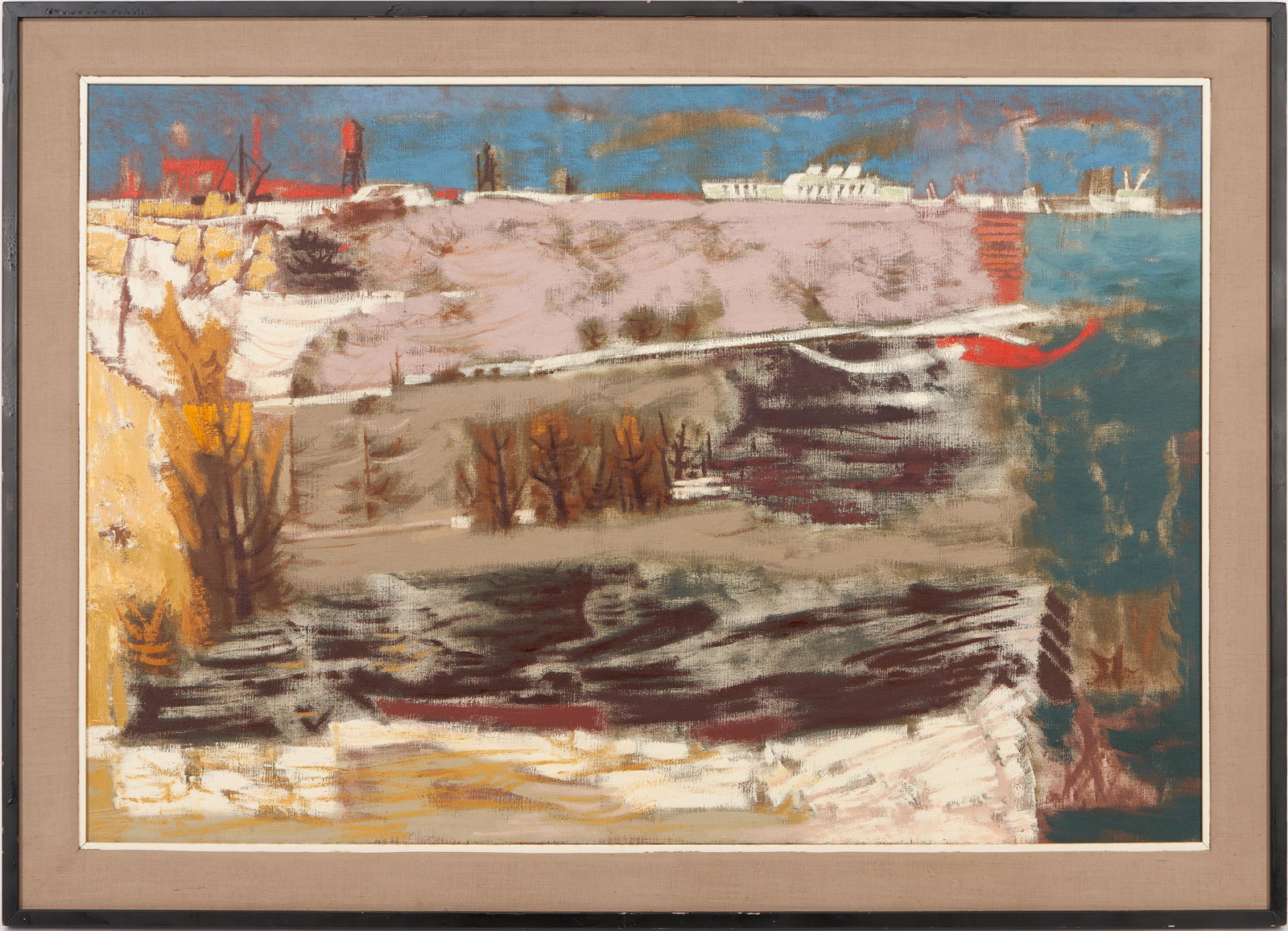 Large William Lester O/C Expressionist Landscape, Ship (1 of 19)