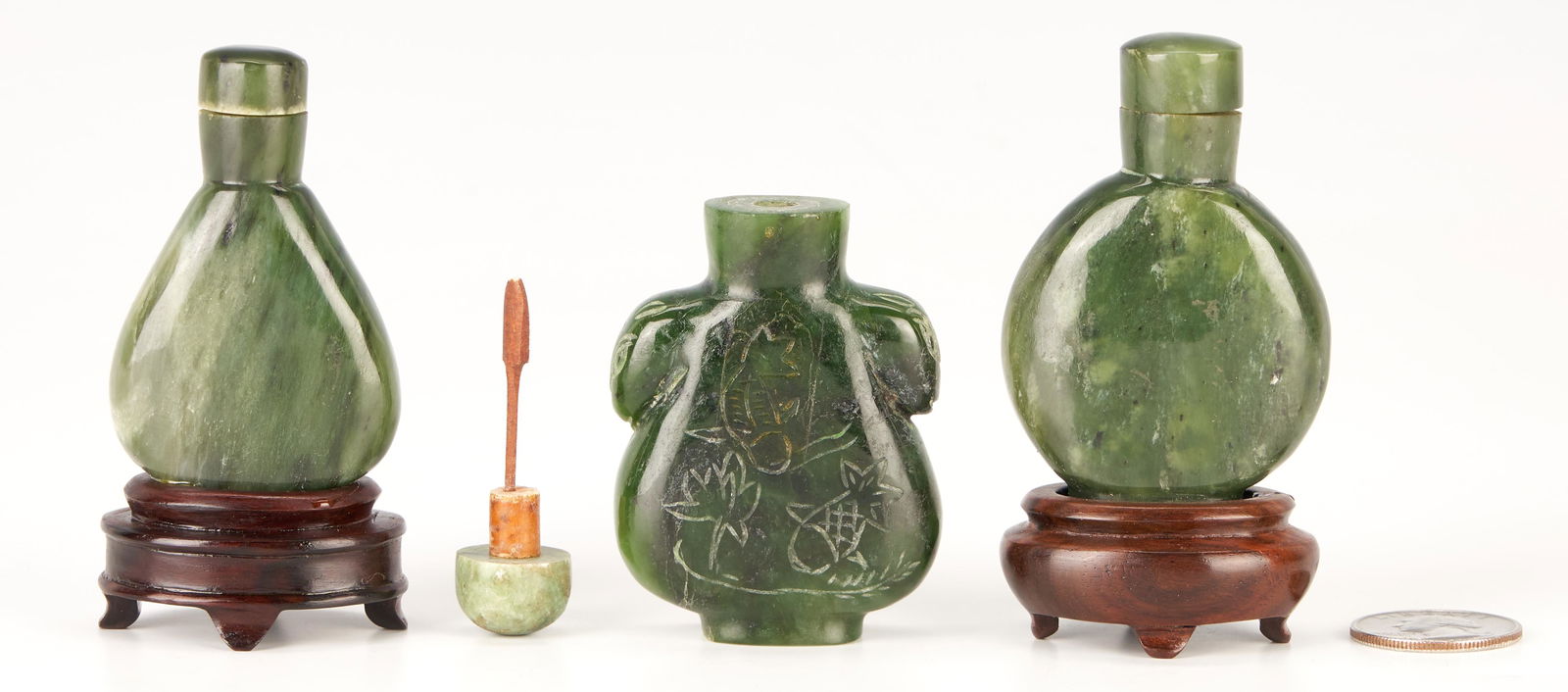 3 Chinese Spinach Jade Snuff Bottles (1 of 12)