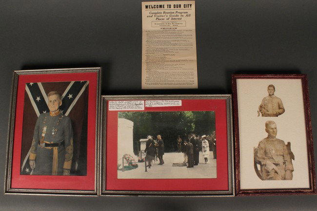 Lot of four Confederate Reunion Items: Lot of 4 Confederate Reunion items. 1ST ITEM: Two mounted photographs of United Confederate Veterans Commander, Julius Franklin Howell, the last Commander in Chief of the U.C.V. Born 1848 in Nanesmond