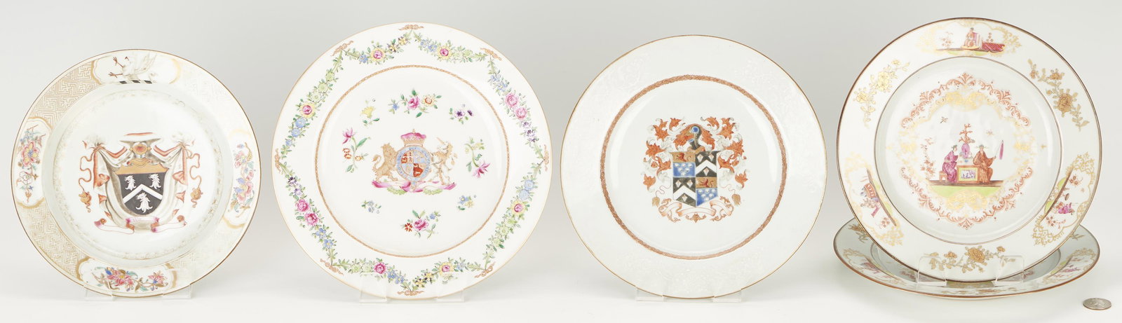 4 Chinese Export Porcelain Armorial Plates & 1 Shallow Bowl, Total 5 (1 of 14)
