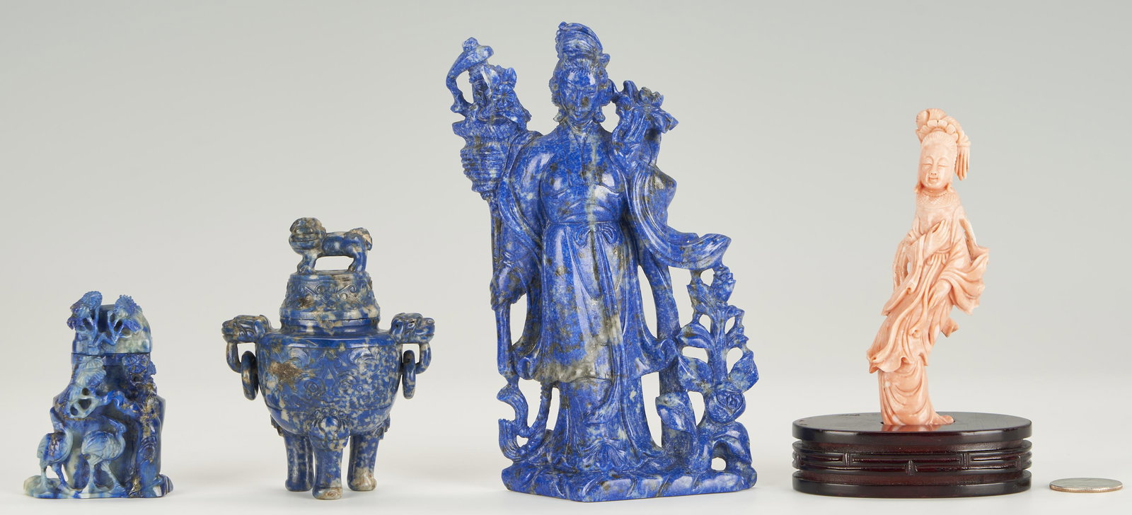 4 Chinese Carved Items, Lapis and Coral (1 of 14)