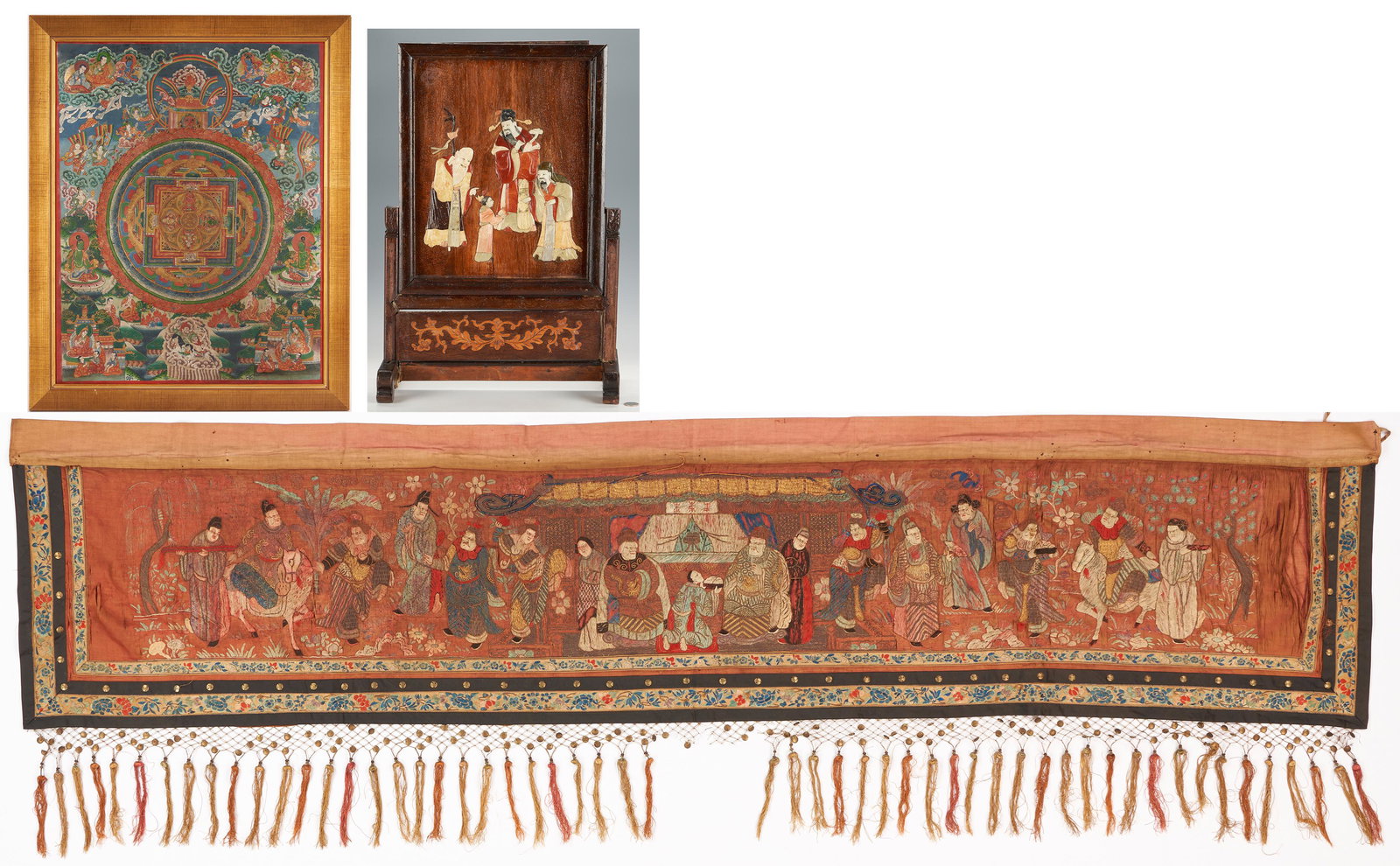 Chinese Table Screen, Silk Embroidery & Asian Thangka, 3 pcs (1 of 20)