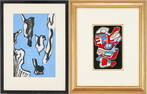 William Littlefield Mixed Media Abstract Collage & Jean Dubuffet Framed Serigraph