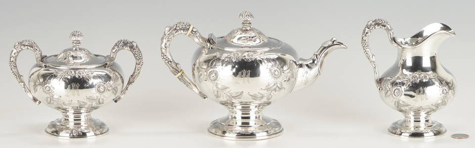 3 pcs. Newell Harding Coin Silver Tea Set