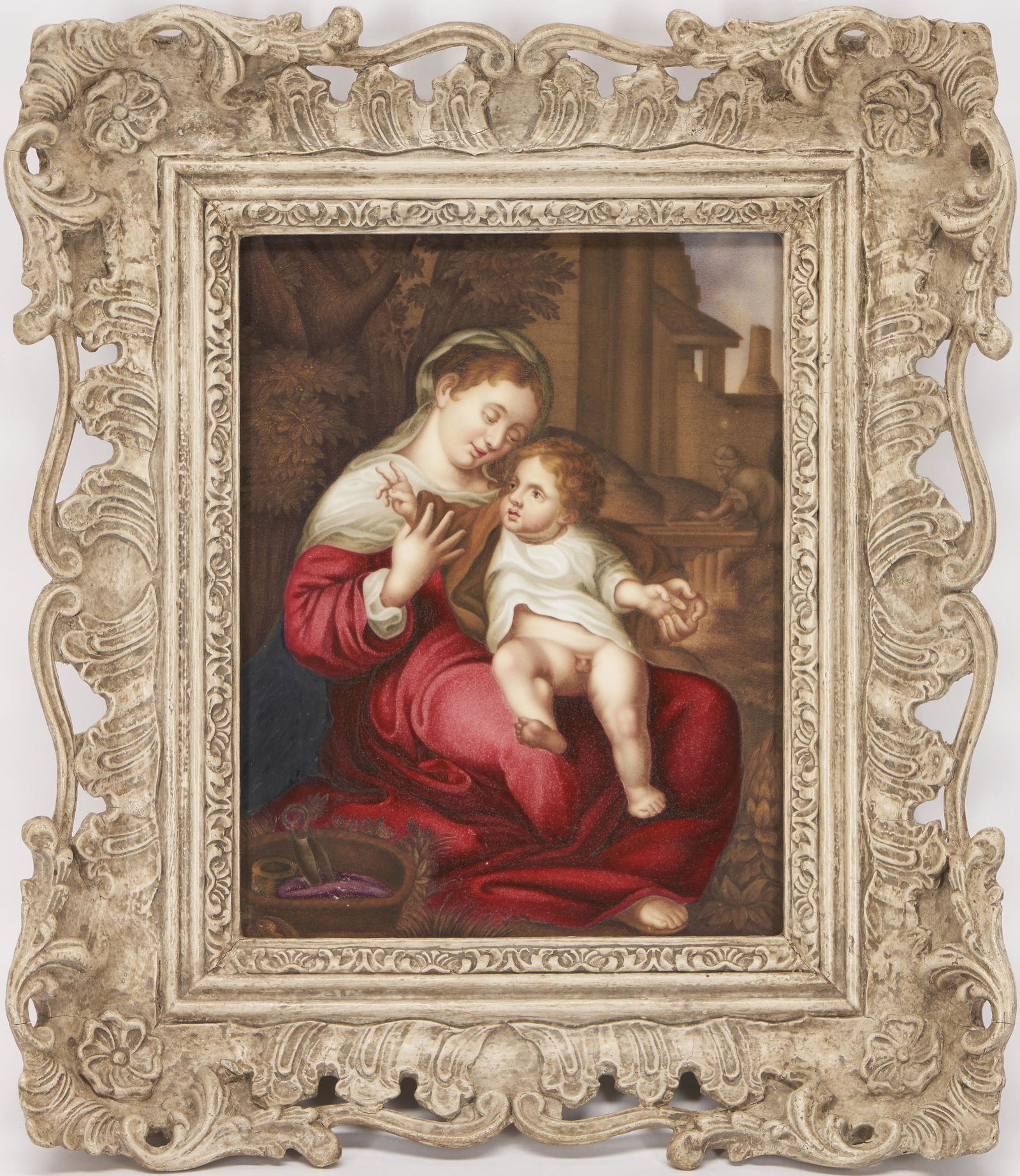 Small European Painted Porcelain Plaque, Madonna & Child (1 of 7)