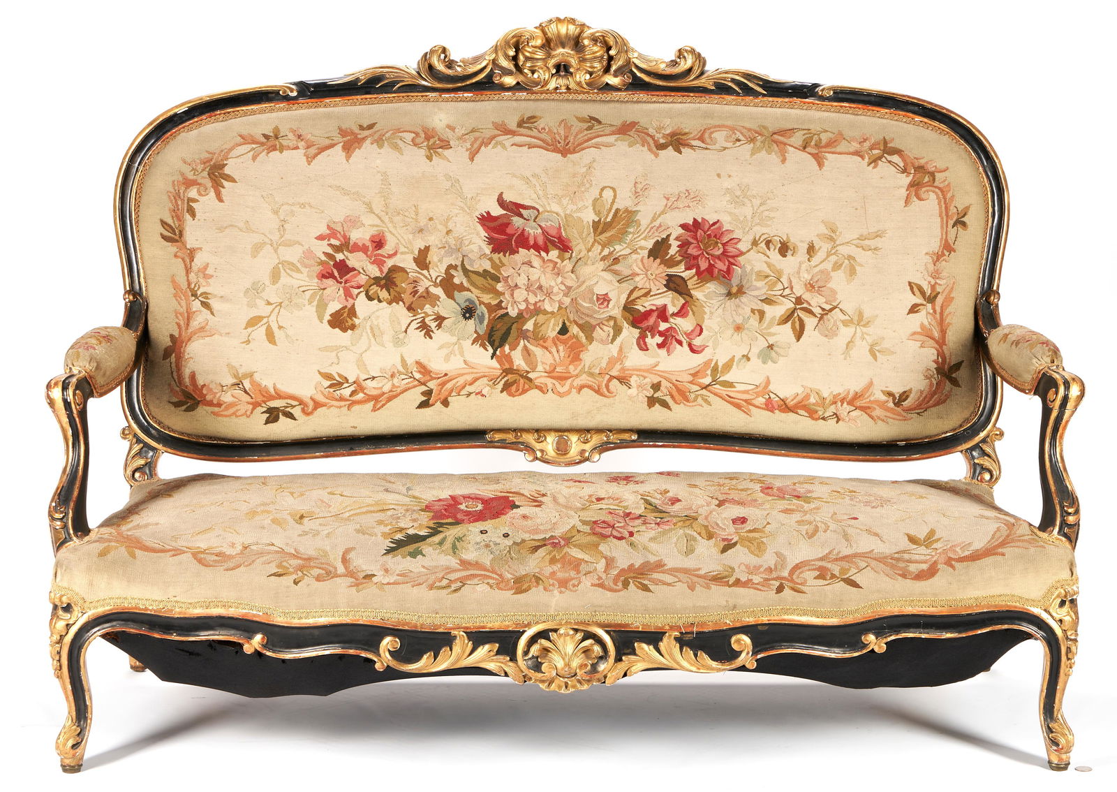 Louis XV Style Rococo Style Canape Settee w/ Needlepoint Seat (1 of 10)