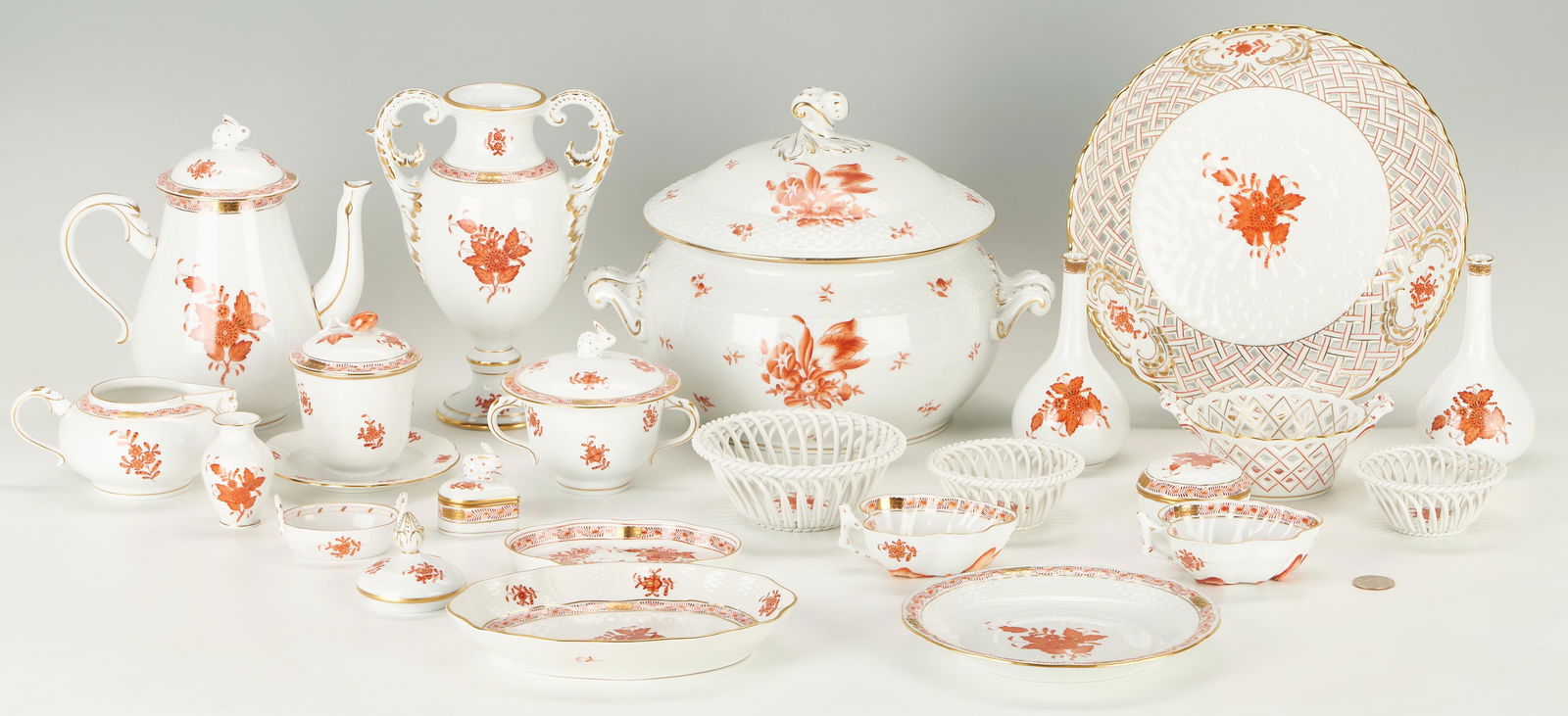 21 Pcs. Herend Chinese Bouquet Rust, plus Indian Basket Dish, 22 items (1 of 18)