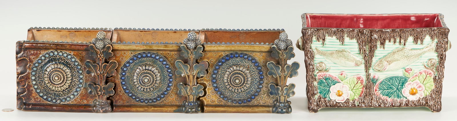 Group Majolica & Doulton Lambeth Jardinieres, 4 pcs. (1 of 13)