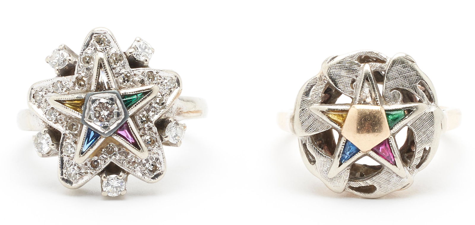 2 Eastern Star Rings, 14K Diamond & 10K (1 of 7)