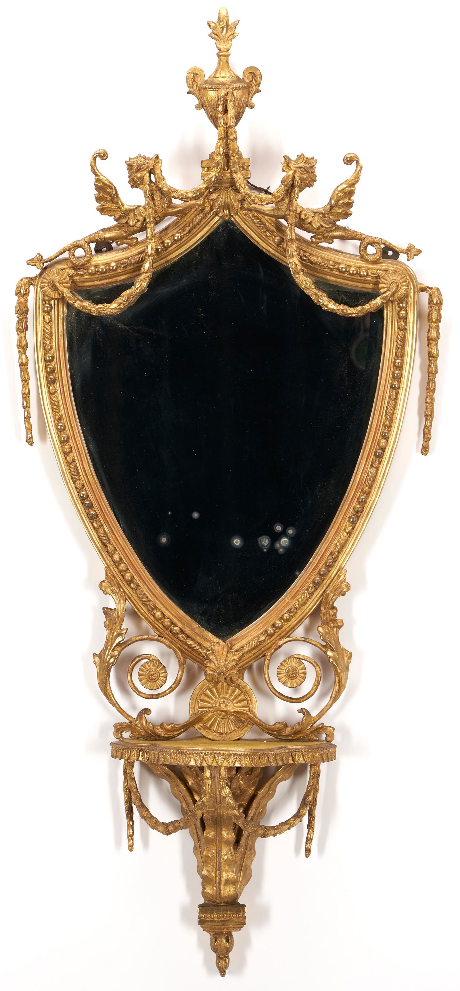 English Neoclassical Shield Form Giltwood Mirror (1 of 8)