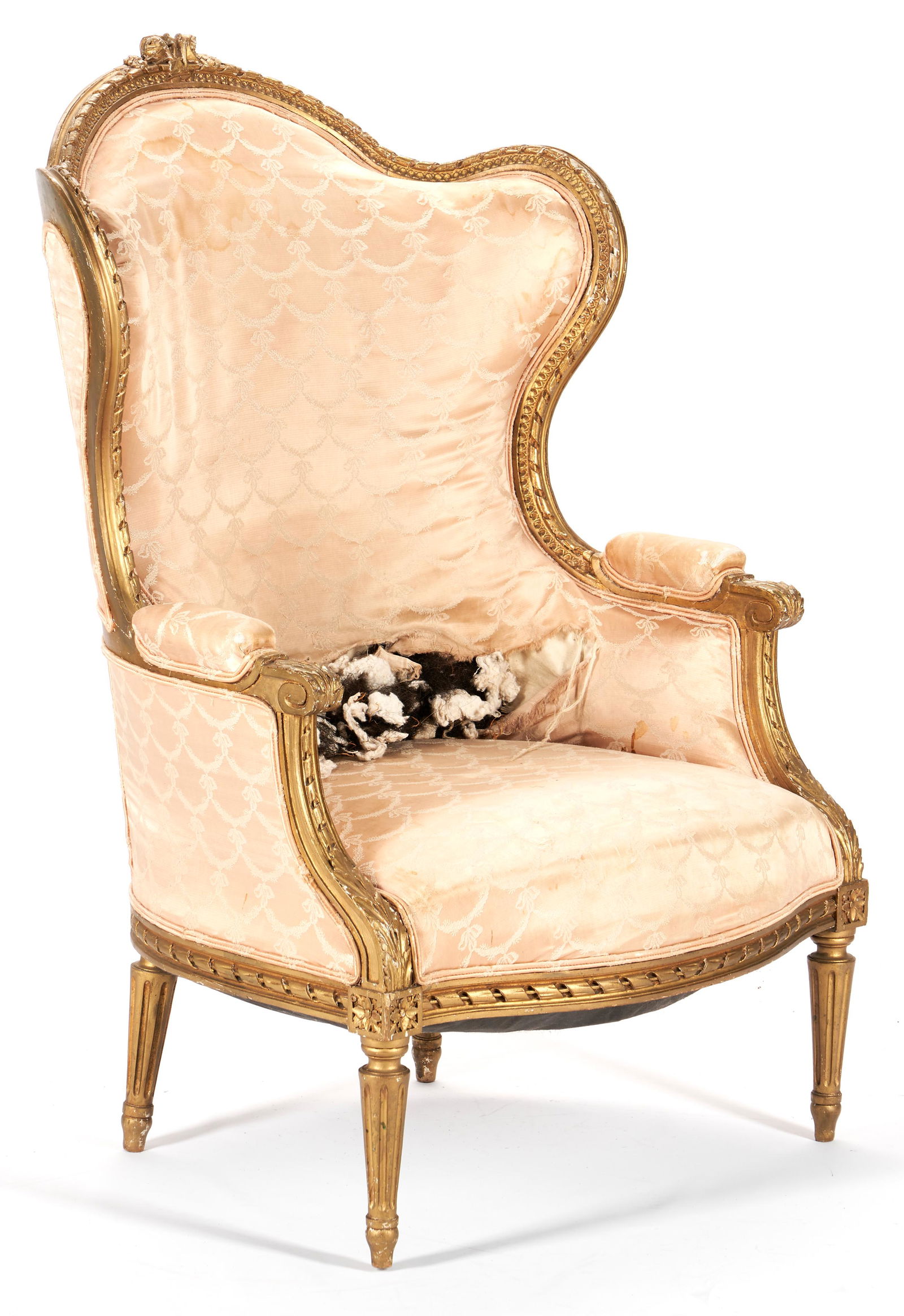 French Louis XV Style Carved Giltwood Wing Chair (1 of 9)