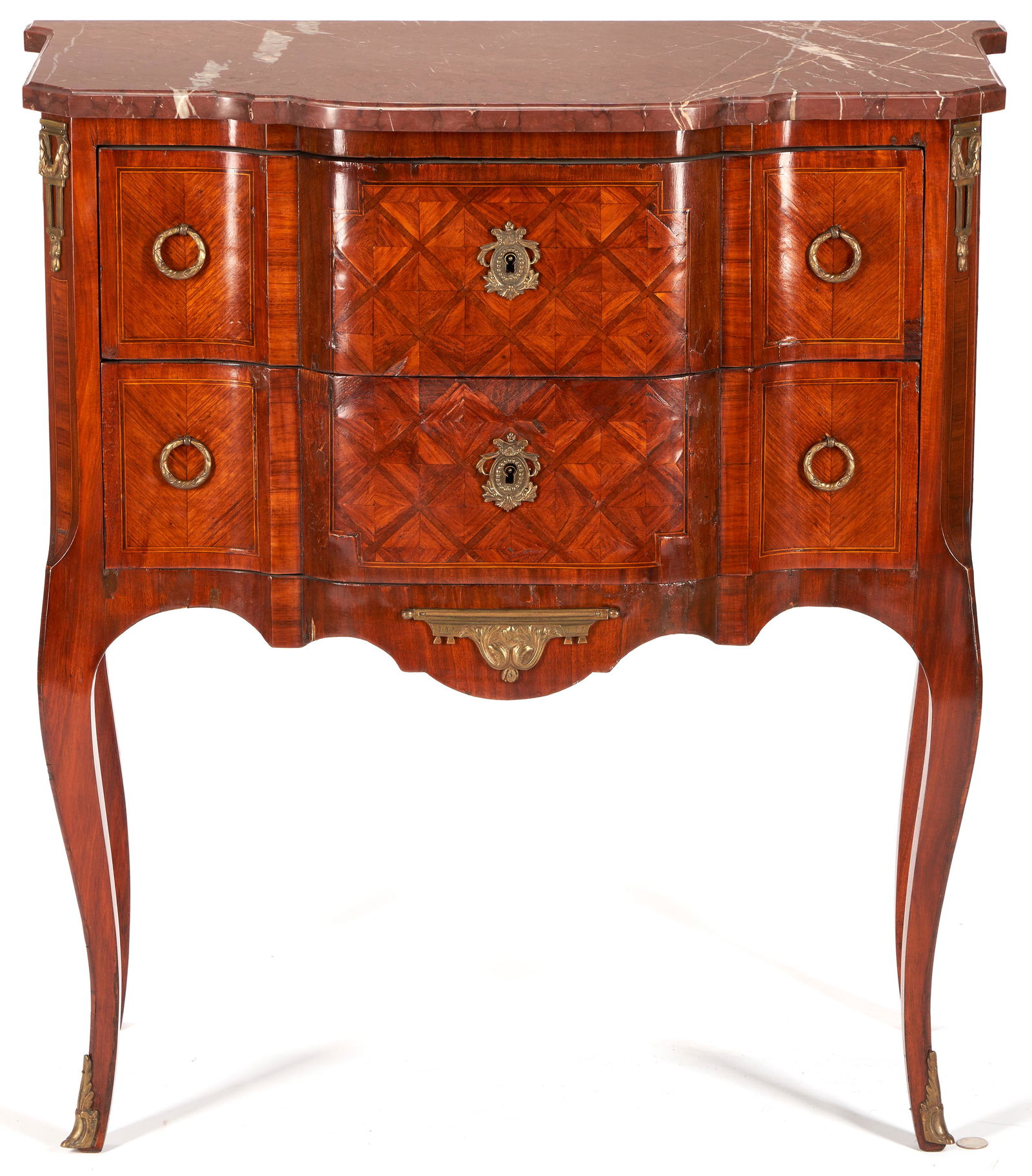 Diminutive Rouge Marble Top Parquetry Commode (1 of 11)