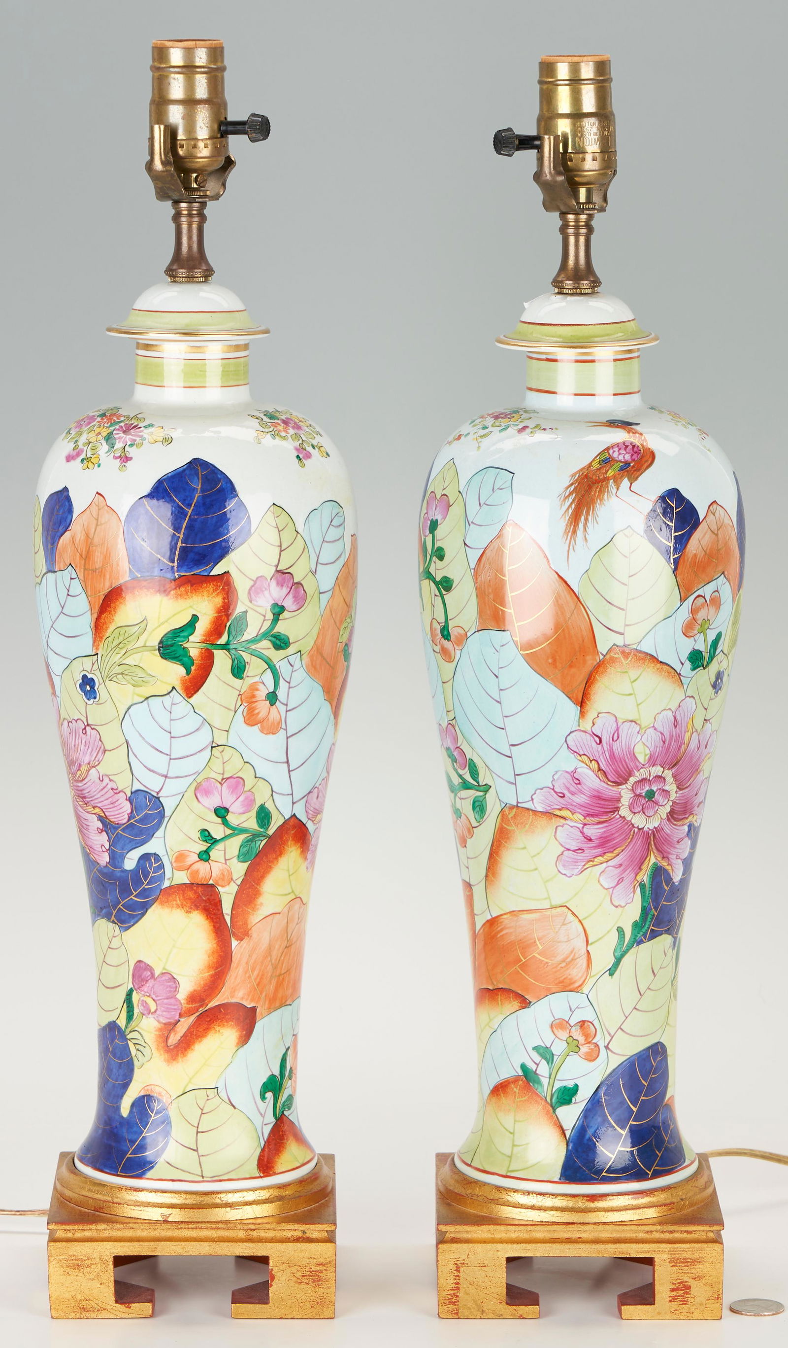 Pr. Chinese Export Porcelain Tobacco Leaf Lamps (1 of 7)