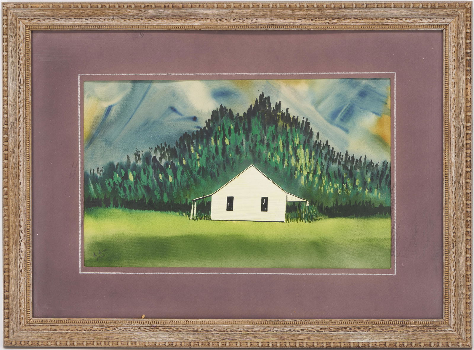 Al Allen W/C Cabin Scene Painting, Arkansas or Missouri (1 of 7)