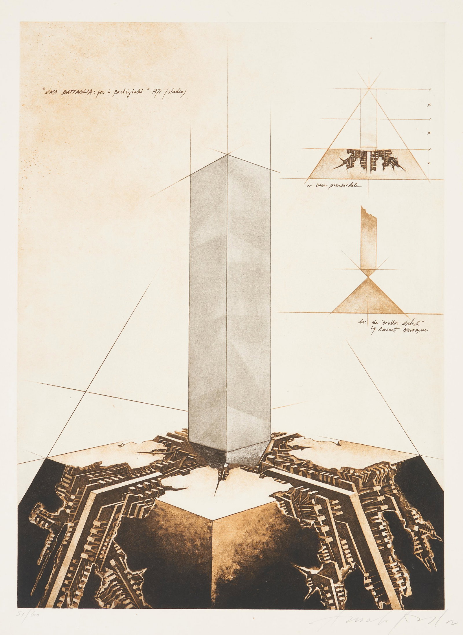 Arnaldo Pomodoro Etching, Plan for Una Battaglia Sculpture (1 of 9)