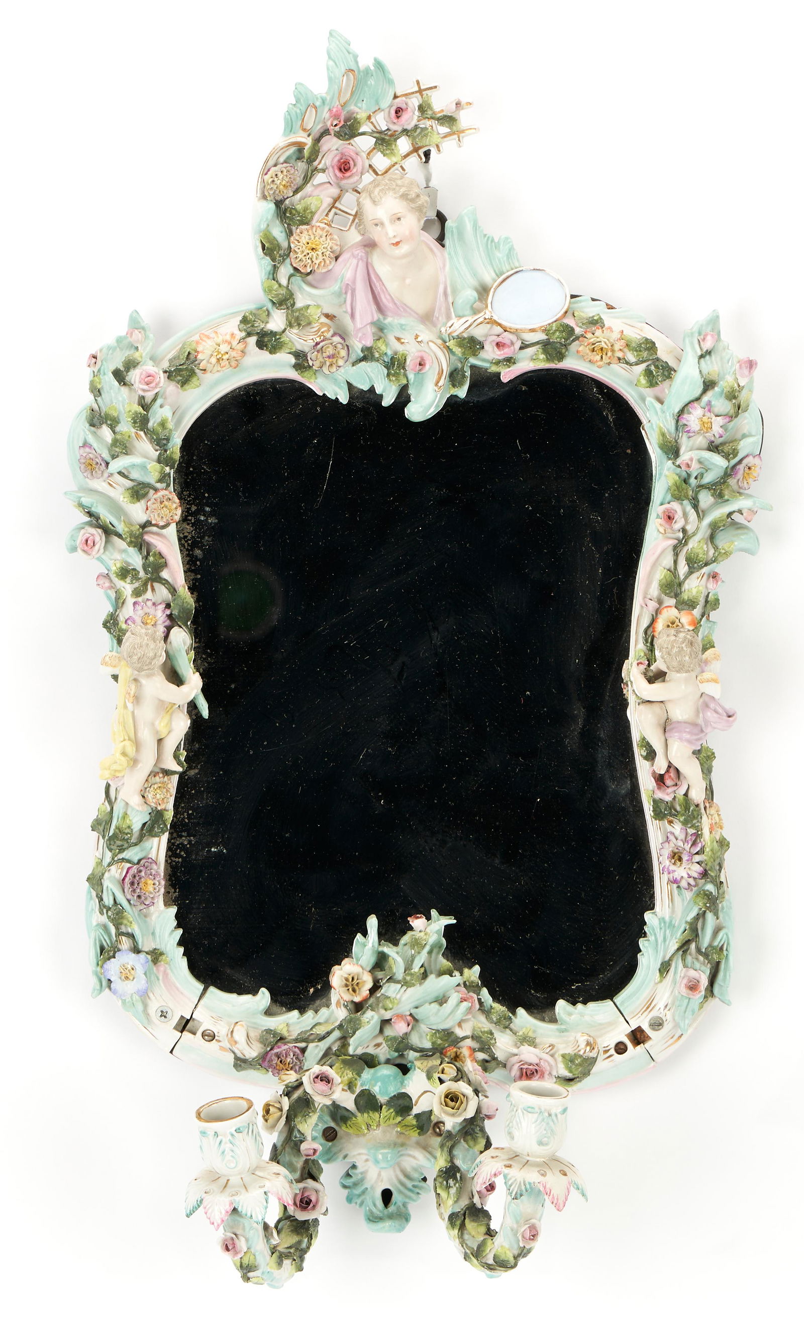 Porcelain Mirror, poss. Dresden, with Floral & Figural Motifs (1 of 8)